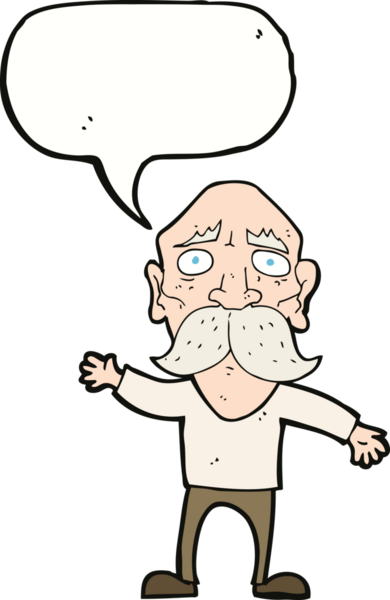 Bir insan tarafından çizilmiş konuşma balonu olan endişeli yaşlı bir adam.
