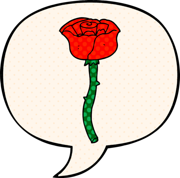 Bir insan tarafından çizilmiş çizgi roman tarzında konuşma baloncuğu olan karikatür çiçeği.