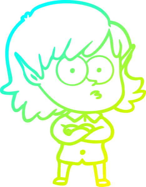 Soğuk gradyan çizgi çizimi bir insan tarafından çizilmiş bir elf kızı