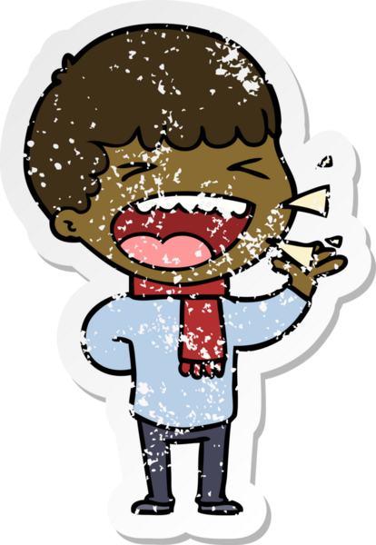 Bir insan tarafından çizilmiş gülen bir karikatür çıkartması.