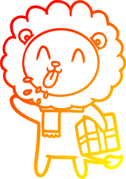 Bir insan tarafından çizilmiş mutlu çizgi film aslanının sıcak çizgi çizimi