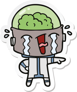 Bir insan tarafından çizilmiş ağlayan bir robot çıkartması.