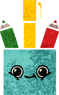 Bir insan tarafından çizilmiş kalem kabının retro illüstrasyon tarzı karikatürü