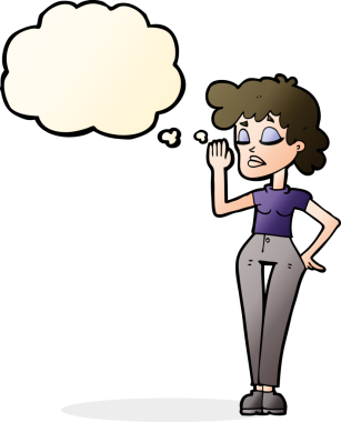 Bir insan tarafından çizilmiş düşünce baloncuğuyla görmezden gelen çizgi film kadını.