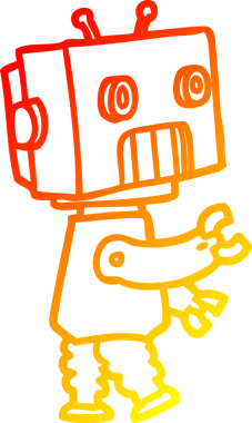 Bir insan tarafından çizilen çizgi film robotunun sıcak çizgi çizimi