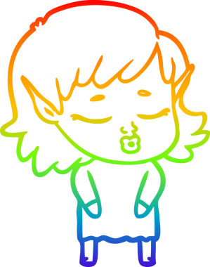 Gökkuşağı gradyan çizgisi bir insan tarafından çizilmiş güzel bir elf kızı çizimi