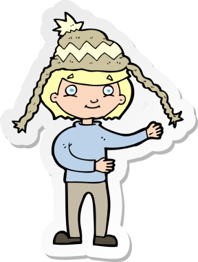 Bir insan tarafından çizilmiş kış şapkası takan bir karikatür adamın çıkartması.