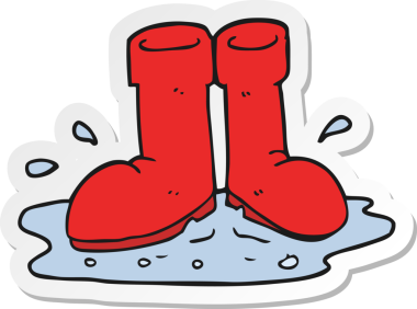 Bir insan tarafından çizilmiş su birikintisindeki Wellington çizmelerinin çıkartması.