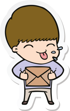 Bir insan tarafından çizilmiş mutlu bir çizgi film çocuğunun çıkartması.