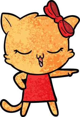 Bir insan tarafından çizilmiş kafasında yay olan çizgi film kedisi.