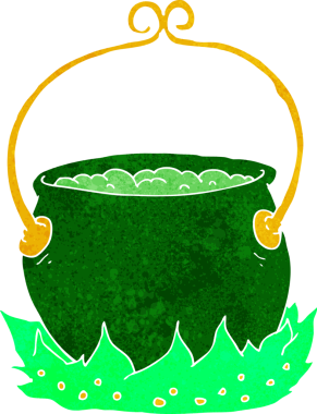 Bir insan tarafından çizilmiş cadı karikatürü kazanı.