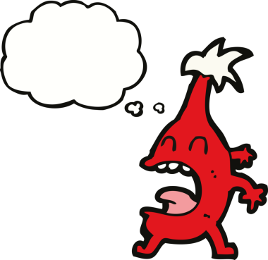 Bir insan tarafından çizilmiş düşünce baloncuğu olan komik bir Noel yaratığı.