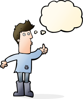 Bir insan tarafından çizilmiş düşünce baloncuğu olan zavallı adam.