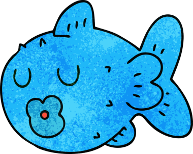 Bir insan tarafından çizilmiş garip bir karikatür balığı.