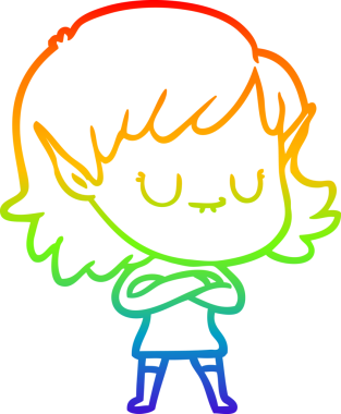 Gökkuşağı gradyan çizgisi mutlu çizgi film kızı bir insan tarafından çizilmiş.