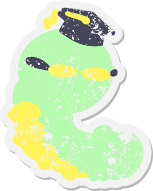 Bir insan tarafından çizilmiş sevimli çizgi film, akıllı tırtıl grunge çıkartması.