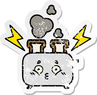 Bir insan tarafından çizilmiş bir ekmek kızartma makinesinin hüzünlü çıkartması.