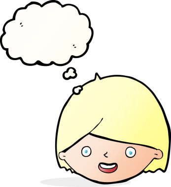 Bir insan tarafından çizilmiş düşünce baloncuklu mutlu bir yüz.