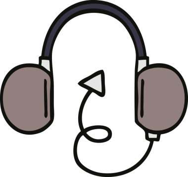 Bir insan tarafından çizilmiş eski bir kulaklığın sevimli karikatürü.