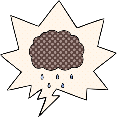 Çizgi roman tarzında bir insan tarafından çizilmiş konuşma balonuyla yağmur yağıyor.