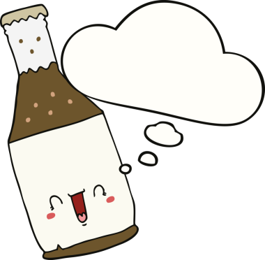 Bir insan tarafından çizilmiş düşünce baloncuklu bira şişesi.