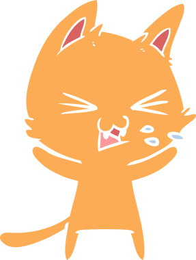 Bir insan tarafından çizilmiş düz renkli çizgi film kedisi.