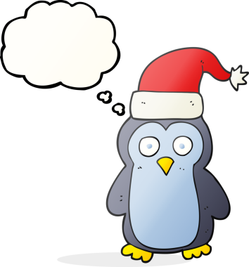 Bir insan tarafından çizilmiş serbest çizim balon karikatür noel pengueni.