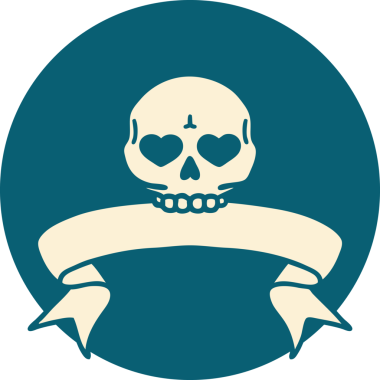 bir insan tarafından çizilmiş bir kafatası pankartıyla dövme biçimi simgesi