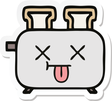 Bir insan tarafından çizilmiş bir tost makinesinin şirin bir karikatürü.