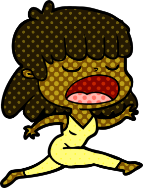 Çizgi filmdeki kadın bir insan tarafından yüksek sesle çizilmiş.