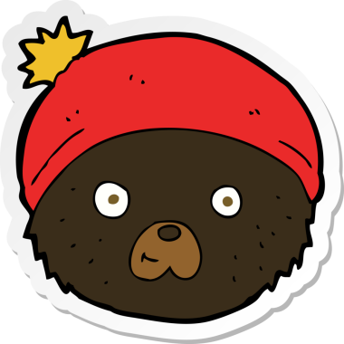 Bir insan tarafından çizilmiş oyuncak ayı suratlı karikatür çıkartması.