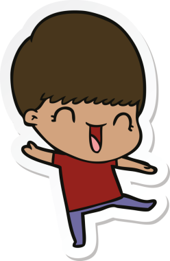 Bir insan tarafından çizilmiş mutlu bir çizgi film çocuğunun çıkartması.