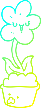 Bir insanın çizdiği karikatür çiçeğinin soğuk gradyan çizgisi.