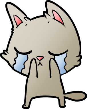 Bir insan tarafından çizilmiş ağlayan çizgi film kedisi.