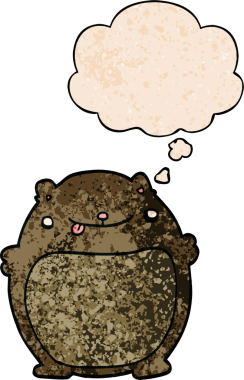 Bir insan tarafından çizilmiş grunge desenli düşünce baloncuklu çizgi film ayısı.