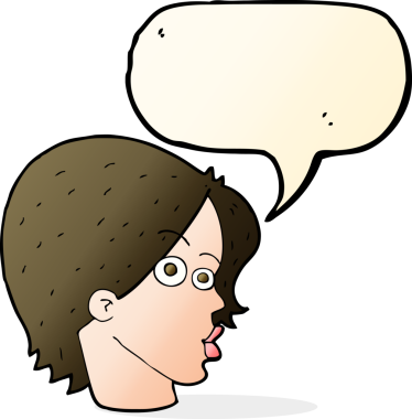 Bir insan tarafından çizilmiş konuşma baloncuğu olan bir kadın yüzü.