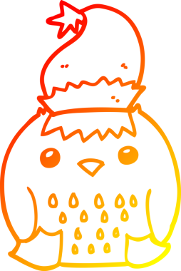 Bir insan tarafından çizilmiş Noel şapkası giyen sevimli bir baykuşun sıcak çizgi çizimi