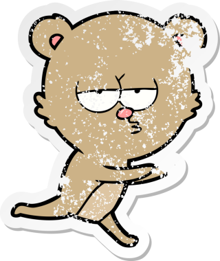 Bir insan tarafından çizilmiş sıkılmış bir ayı çizgi filminin sıkıntılı çıkartması.