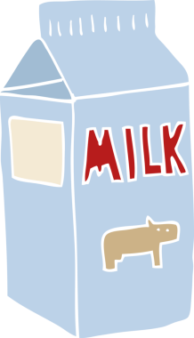 Bir insan tarafından çizilmiş düz renkli süt kutusu.