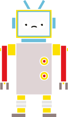 Bir insan tarafından çizilmiş düz renkli bir robot karikatürü