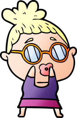 Bir insan tarafından çizilmiş gözlüklü bir karikatür kadın.