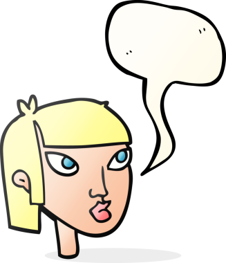 Bir insan tarafından çizilmiş serbest konuşma balonu kadın yüzü.