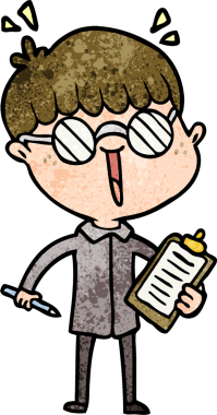 Bir insan tarafından çizilmiş gözlük takan çizgi film çocuğu.