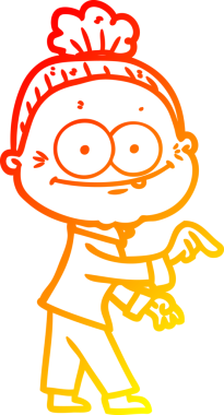 Bir insan tarafından çizilmiş mutlu, yaşlı bir kadının sıcak çizgi çizimi.