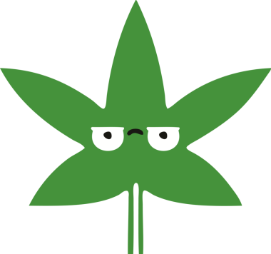 Bir insan tarafından çizilmiş marihuana yaprağının düz renkli retro karikatürü