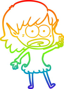 Karikatür çizen gökkuşağı gradyanı bir insan tarafından çizilen elf kızı şok etti.