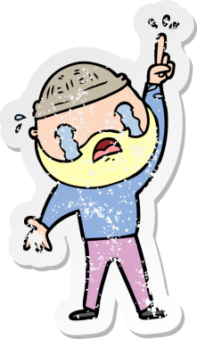 Bir insan tarafından çizilmiş ağlayan sakallı bir adamın sıkıntılı çıkartması.