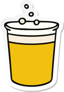 Bir insan tarafından çizilmiş garip bir bira bardağının çıkartması.