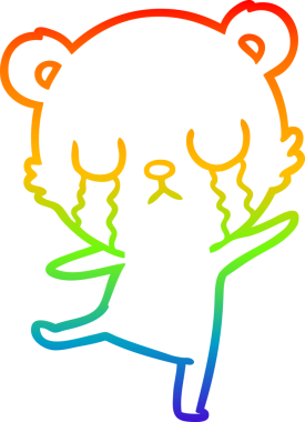 Gökkuşağı gradyan çizgisi, ağlayan bir ayının insan tarafından çizilmiş hüzünlü bir dans çizimi.