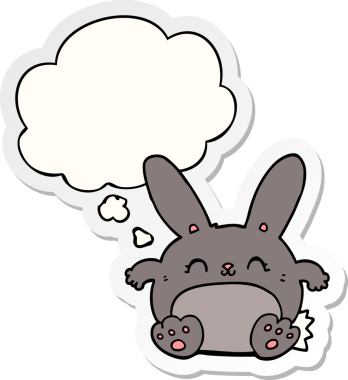 Düşünce baloncuklu çizgi film tavşanı insan tarafından çizilmiş bir çıkartma.
